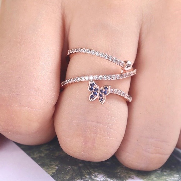 Luxury Rose Gold Micro Pave CZ Butterfly Ring - Picture 3 of 6